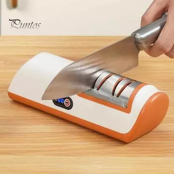 Электрическая точилка для ножей, перезаряжаемая, 2-ступенчатая, безопасная конструкция, точилка для ножниц для кухни, быстрая и эффективная заточка лезвий чёрный