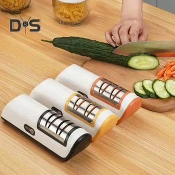 Электрическая точилка для ножей, перезаряжаемая, 2-ступенчатая, безопасная конструкция, точилка для ножниц для кухни, быстрая и эффективная заточка лезвий чёрный