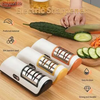 Электрическая точилка для ножей USB-зарядка Автоматическая электрическая быстрая шлифовальная машина Многофункциональная бытовая кухонная точилка Инструменты для заточки L чёрный