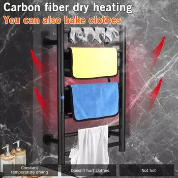 Электрическая вешалка для полотенец для ванной комнаты, 80 Вт, водонепроницаемая, 45 ° ~ 70, контроль температуры и времени, умный полотенцесушитель из нержавеющей стали чёрный