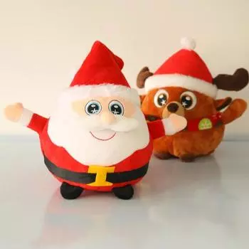 Электрическая вибрирующая игрушка Санта-Клауса, перезаряжаемая через USB, говорящая, поющая, светодиодная, светящаяся, плюшевая, рождественская, олень, шар, кукла, украшение для рабочего стола Xmas Santa Claus