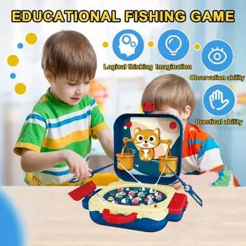 Электрическая вращающаяся магнитная игра-рыбалка с мультяшным котом, весы, чемодан, детская ранняя образовательная машина красный