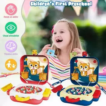 Электрическая вращающаяся магнитная игра-рыбалка с мультяшным котом, весы, чемодан, детская развивающая машина для малышей, мальчиков и девочек, игрушка-рыболов красный