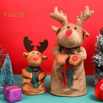 Электрическая вращающаяся рождественская игрушка в виде лося на батарейках, качающаяся, поющая, танцующая, рождественская, олень, украшение для детей, семьи, друзей, праздничный подарок S