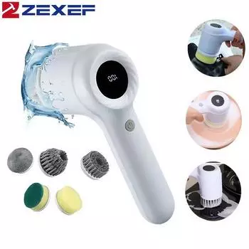 Электрическая вращающаяся щетка для чистки ZEXEF с 5 насадками, электрическая щетка для чистки кухонной плитки, ванны серый