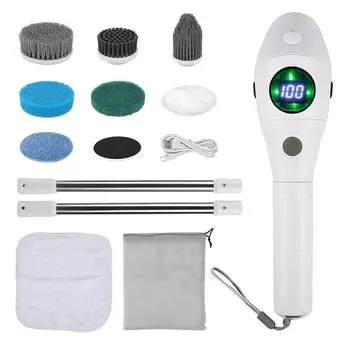 Электрическая вращающаяся скрубберная машина IP5 Водонепроницаемая 3-скоростная беспроводная скрубберная щетка для чистки с 8 сменными насадками белый