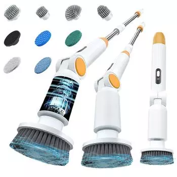 Электрическая вращающаяся скрубберная машина, новая беспроводная щетка для чистки 2025 года, водонепроницаемая IPX7, щетка для чистки душа с 8 сменными насадками белый