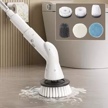 Электрическая вращающаяся скрубберная машина с регулируемой удлинительной ручкой, моющая щетка, беспроводная скрубберная машина для душа, для уборки ванной комнаты и кухни