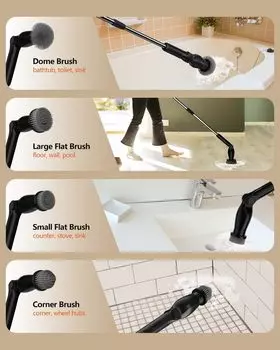 Электрическая вращающаяся скрубберная щетка для чистки Turbo Scrub Brush с 8 сменными насадками Регулируемая ручка Инструменты для чистки кухни и ванной комнаты
