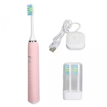 Электрическая зубная щетка 5 режимов IPX7 Водонепроницаемая зарядная база 1200 мАч Умная зубная щетка с насадкой розовый