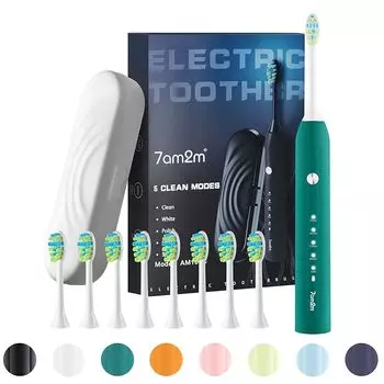 Электрическая зубная щетка 7am2m ультразвуковая зубная щетка звуковая электрическая подвесная вибрация поставляется с мобильным дорожным футляром и 8 сменными щетками 5 режимов