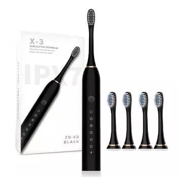 Электрическая зубная щетка — 8 насадок и зарядка через USB — Дорожный футляр с 6 режимами и интеллектуальным таймером — идеально подходит для мужчин и женщин. Дом и путешествия. чёрный