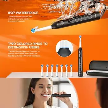 Электрическая зубная щетка Bitvae с 8 насадками, 5 режимов, ультразвуковая электрическая зубная щетка с переноской чёрный