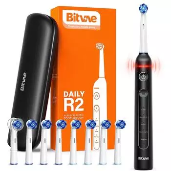 Электрическая зубная щетка Bitvae с 8 насадками, 5 режимов, ультразвуковая электрическая зубная щетка с переноской чёрный