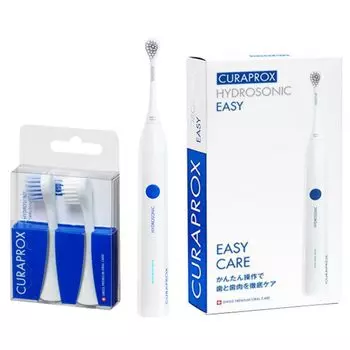 Электрическая зубная щетка CURAPROX Sonic HYDROSONIC EASY, сменный комплект щеток для основного блока + белый