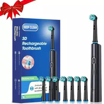 Электрическая зубная щетка для ухода за полостью рта с 8 сменными головками, 3 режима, удобная для путешествий, мягкая и нежная для взрослых