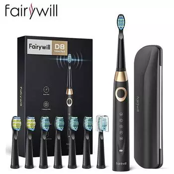 Электрическая зубная щетка Fairywill Sonic, 5 режимов, USB-зарядное устройство, 8 насадок, дорожный футляр FW-508