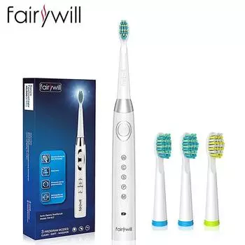 Электрическая зубная щетка Fairywill Sonic FW-508, перезаряжаемая через USB, 5 режимов, 4 сменных насадки, белая