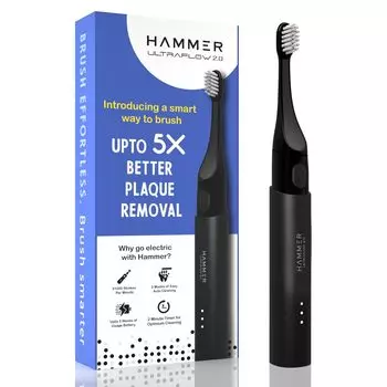 Электрическая зубная щетка HAMMER Ultra Flow 2.0 и 2 сменные насадки для мужчин и женщин, 3 режима чистки, аккумуляторная батарея (черный) чёрный