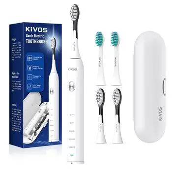 Электрическая зубная щетка KiVOS Sonic Toothbrush Sonic 4 сменные щетки с дорожным футляром Перезаряжаемая IPX7 Водонепроницаемая 5 режимов Полировка зубной щетки Низкий