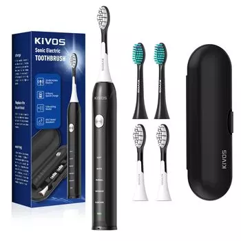 Электрическая зубная щетка KiVOS Sonic Toothbrush Sonic 4 сменные щетки с дорожным футляром DC перезаряжаемая IPX7 водонепроницаемая 5 режимов полировки зубной щетки