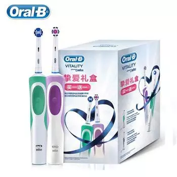 Электрическая зубная щетка Oral B Deep Clean, Vitality Rotation, отбеливание зубов, замена насадки щетки, перезаряжаемая зубная щетка фиолетовый/зелёный