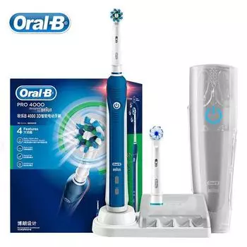 Электрическая зубная щетка Oral B Pro 4000, 3D Clean Sonic, зубная щетка с индуктивной зарядкой, водонепроницаемая, 4 режима чистки, с дорожной коробкой синий