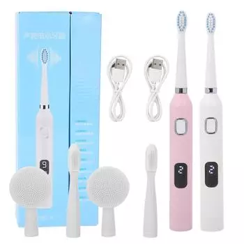 Электрическая зубная щетка, перезаряжаемая отбеливающая чистка зубов, водонепроницаемая зубная щетка для взрослых White
