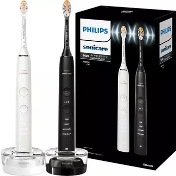 Электрическая зубная щетка Philips Sonicare Diamond Clean 9000, 2 шт., подставка для щетки (Премиальная головка All-in/зарядное устройство в комплекте) HX9914/58 Белый/Черный