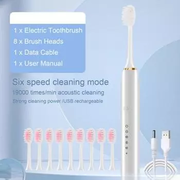 Электрическая зубная щетка с 8 насадками, 6 режимами чистки, умные таймеры, водонепроницаемость IPX7, USB-зарядка, дорожная зубная щетка для мужчин и женщин для взрослых розовый