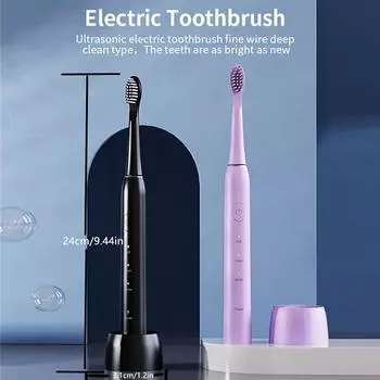 Электрическая зубная щетка с дорожным футляром, электрическая зубная щетка с зарядкой от USB, водонепроницаемая интеллектуальная зубная щетка IPX7 чёрный