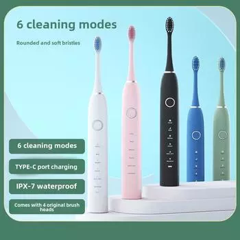 Электрическая зубная щетка с мягкой щетиной и ирригатор, перезаряжаемая - автоматическая, универсальная модель для взрослых и детей 4 brush heads