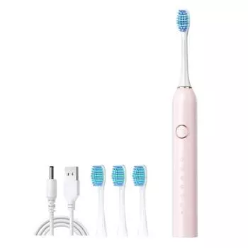 Электрическая зубная щетка с насадками 4/8, 6 режимов чистки, умные таймеры, IPX7, водонепроницаемая, USB-перезаряжаемая, для путешествий, для мужчин, женщин, для взрослых, зубная щетка 4pcs розовый