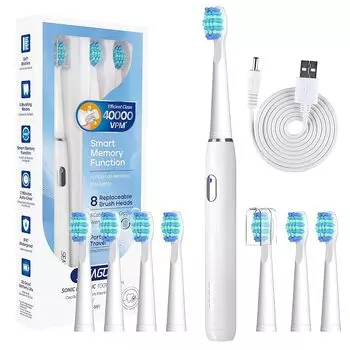 Электрическая зубная щетка SEAGO, звуковая зубная щетка, 8 сменных щеток, USB-зарядка, 4 часа зарядки, срок службы 30 дней, функция памяти, таймер на 2 минуты