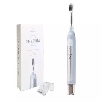 Электрическая зубная щетка SOLADEY RHYTHM 2, в комплект входит запасной футляр для щеток, звуковая вибрация, солнечная панель TiO2 (Голубой лед) (Соты P) + Полупроводниковый/Встроенный