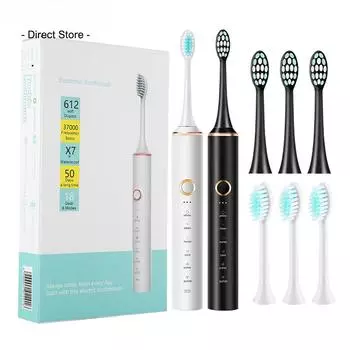 Электрическая зубная щетка Sonic IPX7 для взрослых с мягкой щетиной и таймером, 18 режимов, USB перезаряжаемые зубные щетки со сменными насадками