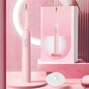 Электрическая зубная щетка Sonic с 6 насадками для зубных щеток, одна зарядка на 90 дней, водонепроницаемость IPX7, доступное купание, 4 режима чистки, встроенный интеллектуальный таймер розовый