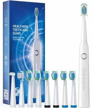 Электрическая зубная щетка Sonic с 8 щетками 5 Быстрая зарядка звуковой зубной щетки 4 часа, 30 белых головок, режимы 40 000 вибраций в минуту, дни,