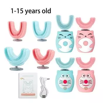 Электрическая зубная щетка Sonic, силиконовая детская, чистка на 360 градусов, автоматическая, перезаряжаемая через USB, умная детская зубная щетка u-образной формы, детская