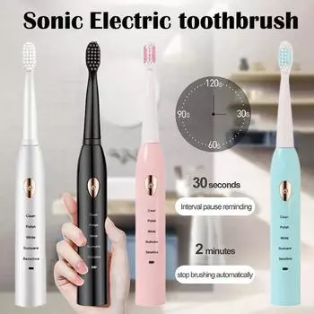 Электрическая зубная щетка Sonic Soft Hair IPX7 Водонепроницаемая 5-ступенчатая Режим отбеливания Таймер USB Зарядка для взрослых Зубная щетка 4 цвета