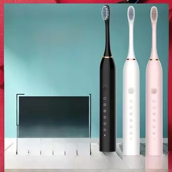 Электрическая зубная щетка Sonic - USB-перезаряжаемая, водонепроницаемая, для взрослых и детей X3 4 Heads чёрный