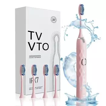 Электрическая зубная щетка TVVTO, ультразвуковая зубная щетка, звуковая 5 режимов, 4 сменные щетки, удобство, низкий уровень шума, звуковой уход, водонепроницаемая IPX7, чистка зубов