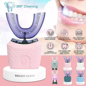 Электрическая зубная щетка U-типа для чистки зубов на 360 ° Автоматическая интеллектуальная ультразвуковая зубная щетка 3 режима USB-зарядка IPX7 Водонепроницаемый для взрослых / детей Child-2~7years old розовый