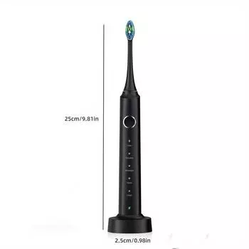 Электрическая зубная щетка USB перезаряжаемая стоматологическая электрическая щетка автоматическая ультразвуковая зубная щетка с 6 насадками 5 режимов для взрослых чёрный