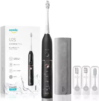 Электрическая зубная щетка usmile U2S Black Ultrasonic Whitening Удобно носить с собой, в комплект входит футляр Перезаряжаемый USB 180 дней без необходимости подзарядки []
