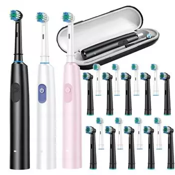 Электрическая зубная щетка вращающаяся перезаряжаемая электрическая зубная щетка для взрослых вращающаяся электрическая зубная щетка с 4 сменными головками чёрный
