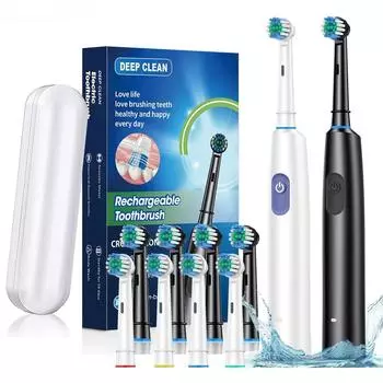 Электрическая зубная щетка вращающаяся перезаряжаемая электрическая зубная щетка для взрослых вращающиеся электрические зубные щетки с 8 мягкими насадками 4 Heads белый