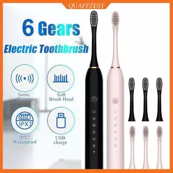 Электрическая зубная щетка X-3 Sonic, USB-зарядная зубная щетка со встроенным таймером на 2 минуты, 42000 в/мин, 6 режимов, 4 насадки чёрный