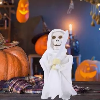 Электрические качели на Хэллоуин, фигурка скелета, светящийся череп в плаще со звуком, подвижная настольная статуэтка для декора вечеринки A