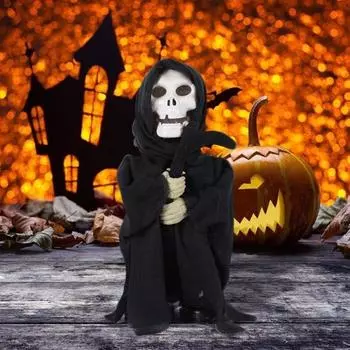 Электрические качели на Хэллоуин, фигурка скелета, светящийся череп в плаще со звуком, подвижная настольная статуэтка для декора вечеринки A